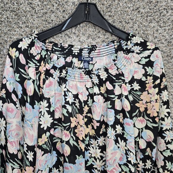 Chaps‎ Top Womens Medium Black Floral Print Off The Shoulder Blouse Sheer Ladies - Picture 4 of 7